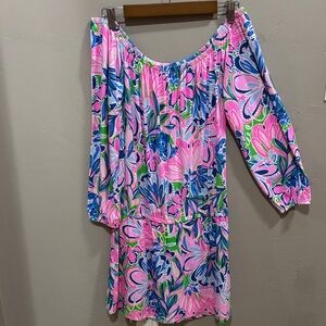 Lilly Pulitzer Off Shoulder Pink and Blue Floral Skort Romper